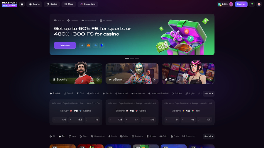 Dexsport Casino Homepage Desktop