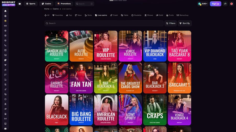 Dexsport Casino Desktop Image Live Dealer