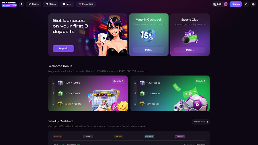 Dexsport Casino Promotions Desktop