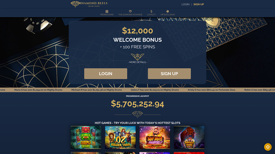 Diamond Reels Casino Homepage Desktop