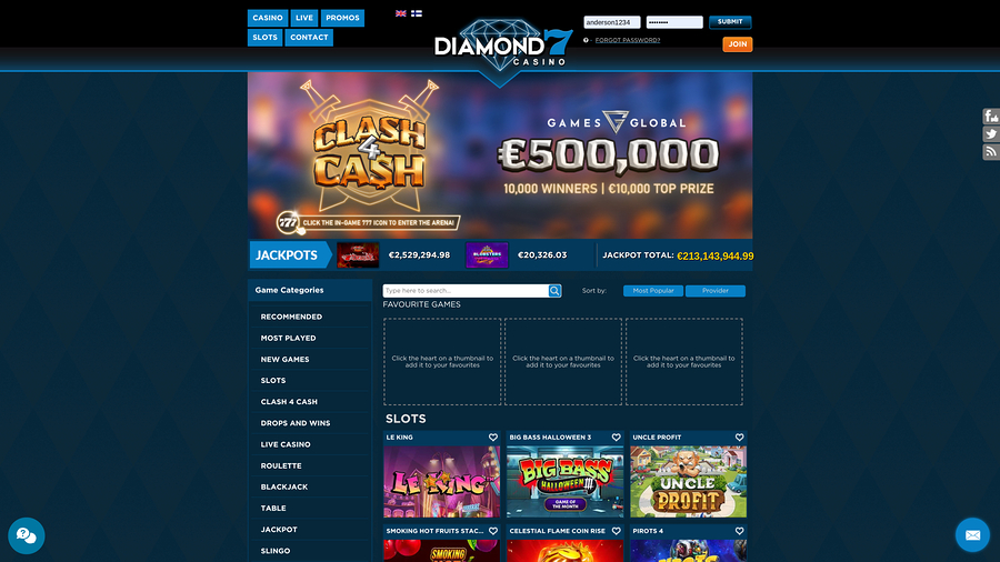Diamond7 Casino Games Desktop