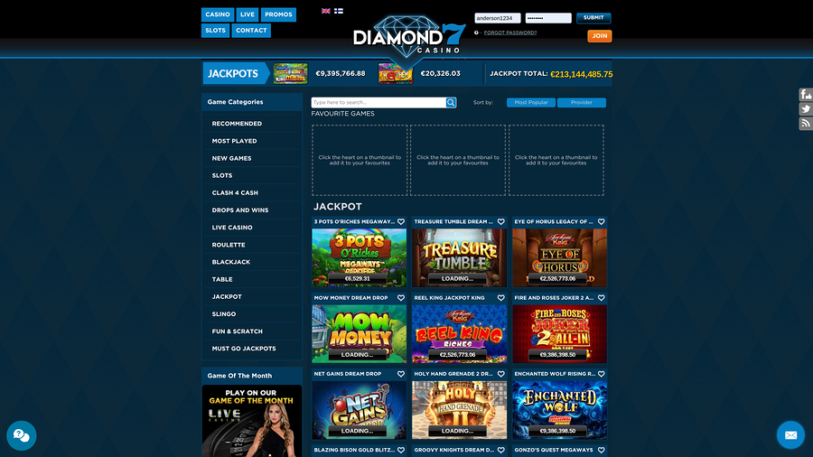Diamond7 Casino Jackpot Desktop