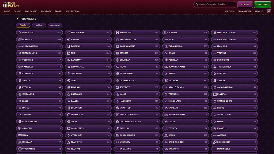 DicePalace Casino Game Developers Page