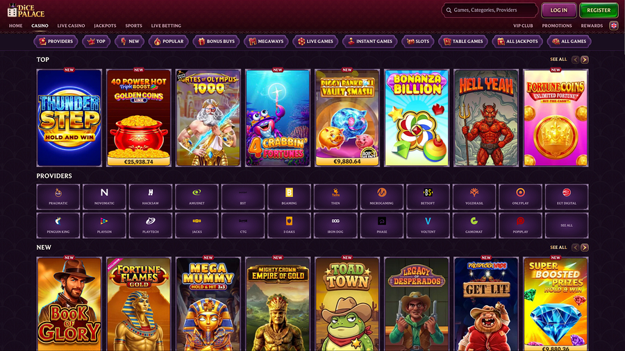 DicePalace Casino Games Page