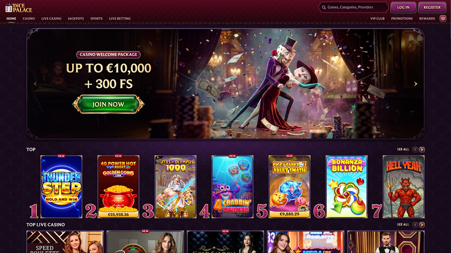 DicePalace Casino Homepage