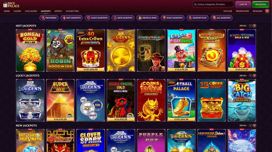 DicePalace Casino Jackpot Page