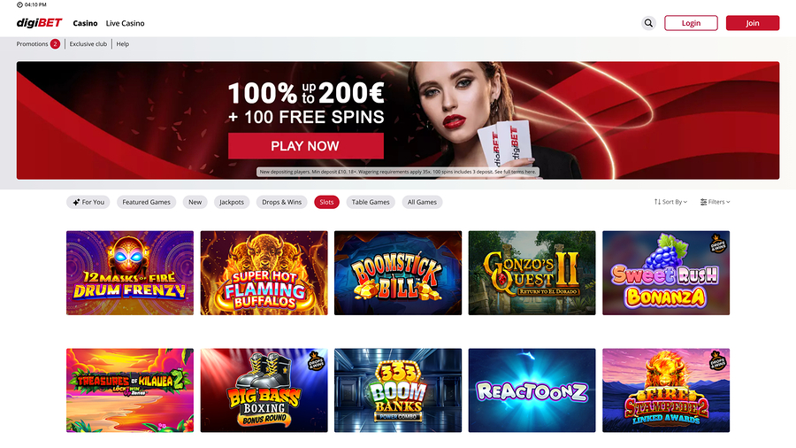 Digibet Casino Homepage Desktop