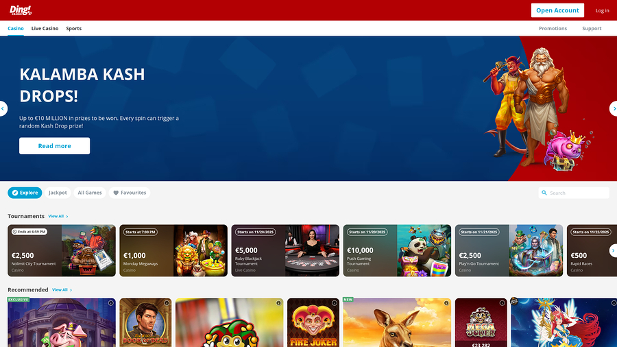 Ding Casino Homepage Desktop