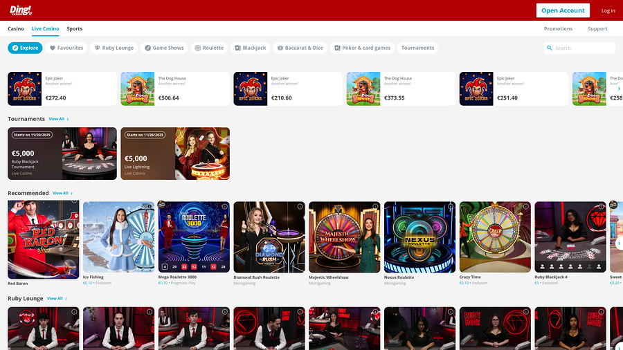 Ding Casino Live Dealer Desktop