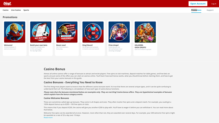 Ding Casino Promotios Desktop