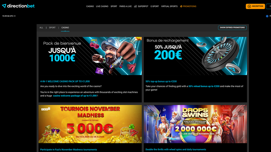 Promociones de escritorio del casino Directionbet