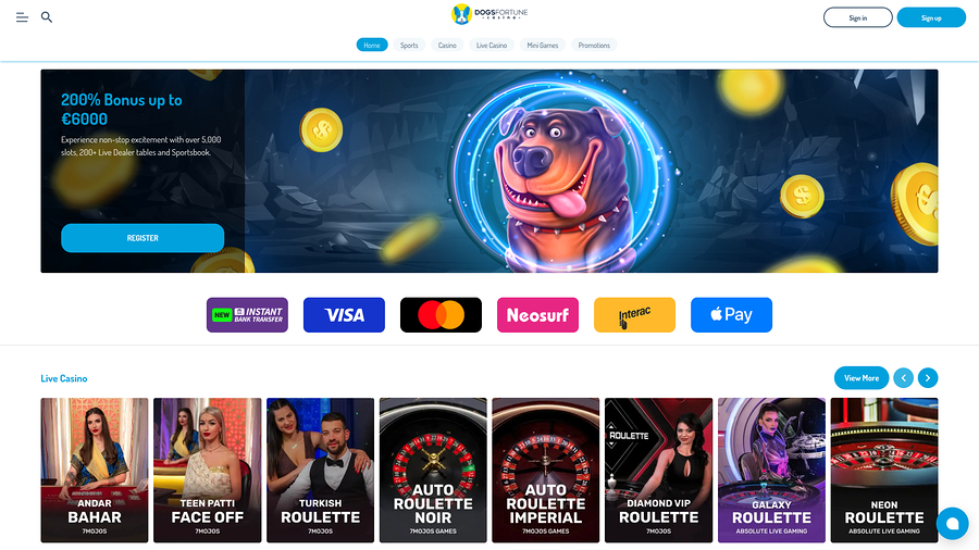 DogsFortune Casino Desktop Homepage