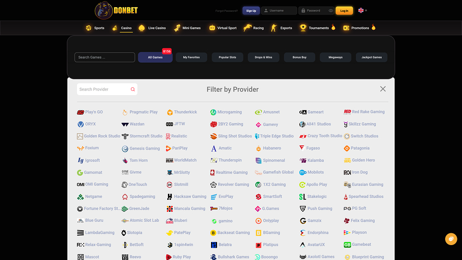 DonBet Casino Game Developers Desktop