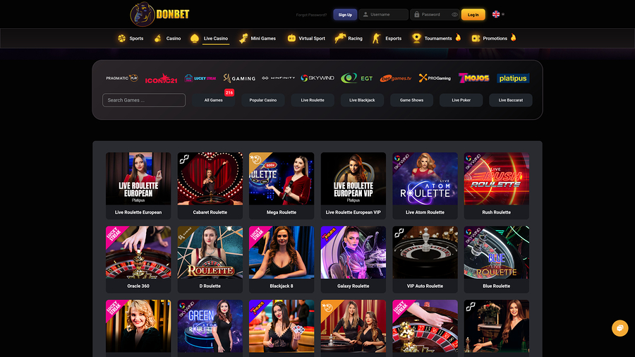 DonBet Casino Live Dealer Desktop