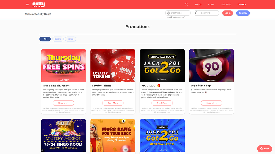 Dotty Bingo Promotions Desktop