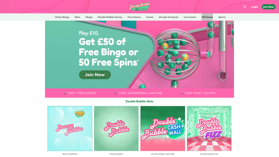 Double Bubble Bingo Homepage Desktop