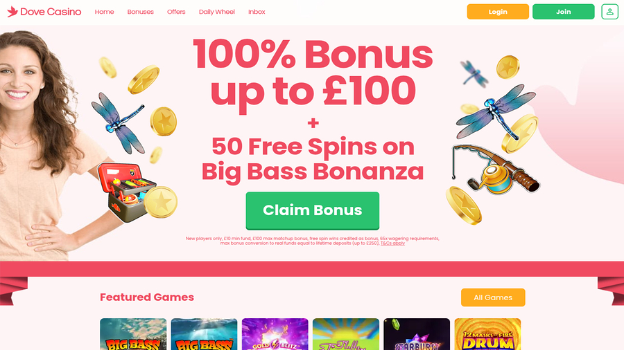 Dove Casino Homepage Desktop