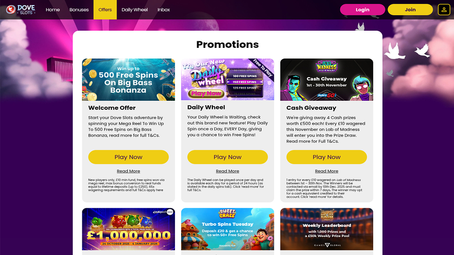 Dove Slots Casino Promotions Desktop