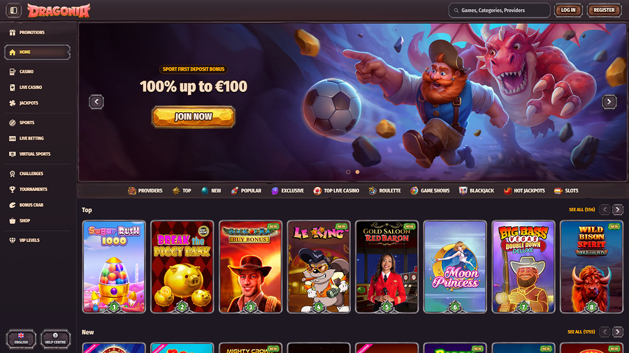 Dragonia Casino Homepage Desktop