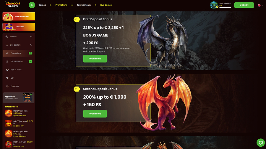 Promociones de DragonSlots Casino para ordenador