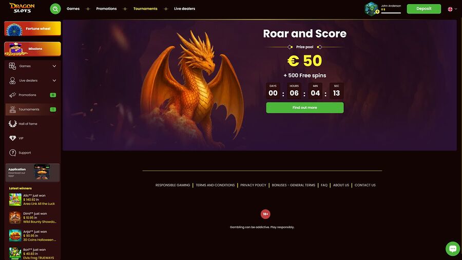 Torneos de escritorio del casino DragonSlots