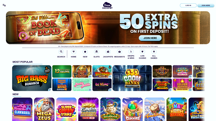 Dream Jackpot Casino Homepage Desktop