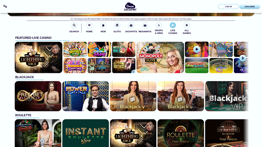 Dream Jackpot Casino Live Dealer Desktop