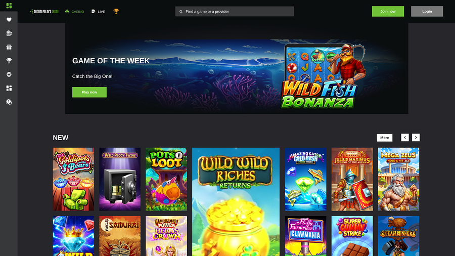 Dream Palace Casino Homepage Desktop