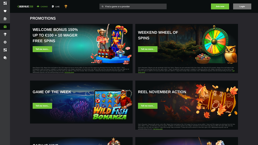 Dream Palace Casino Promotions Desktop