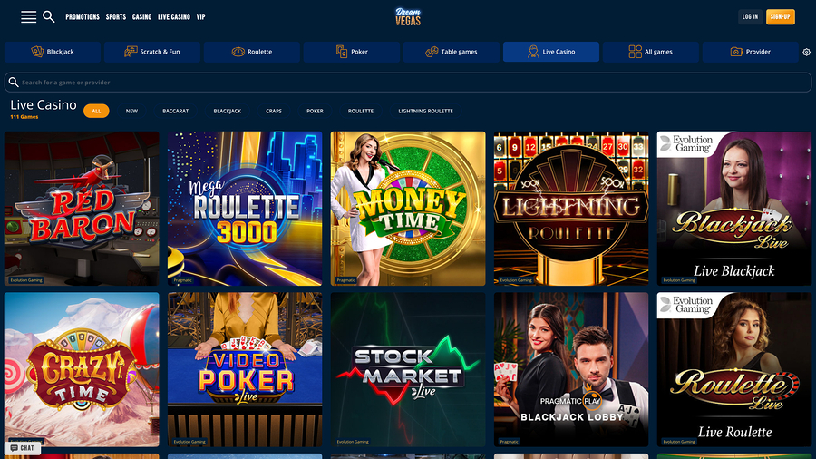 Dream Vegas Casino Live Dealer Desktop