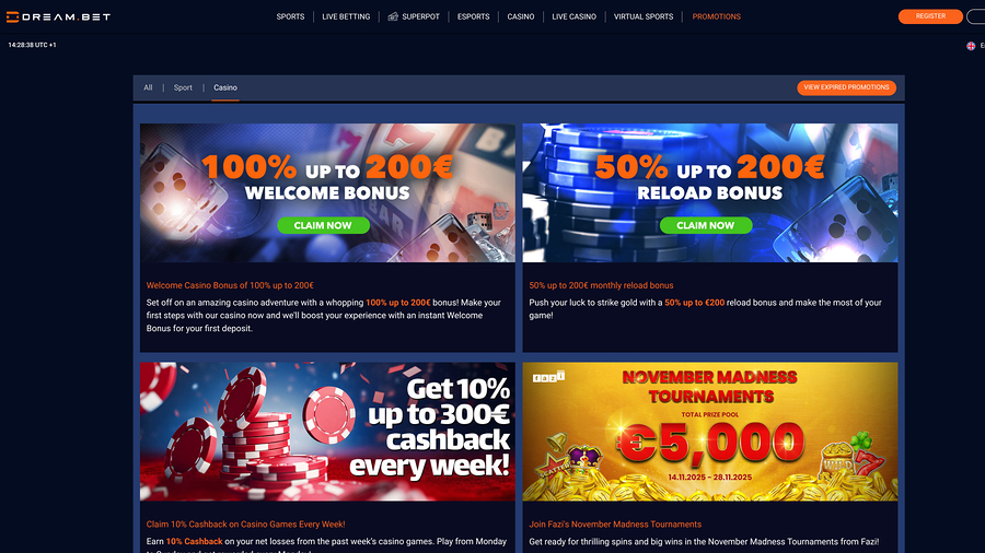 Promociones de Dream.bet para ordenador