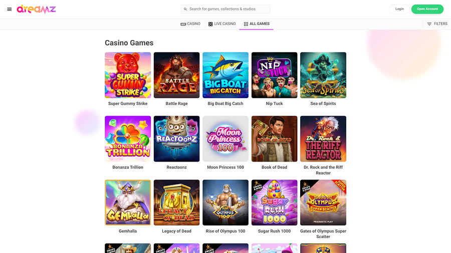 Dreamz Casino Games Desktop