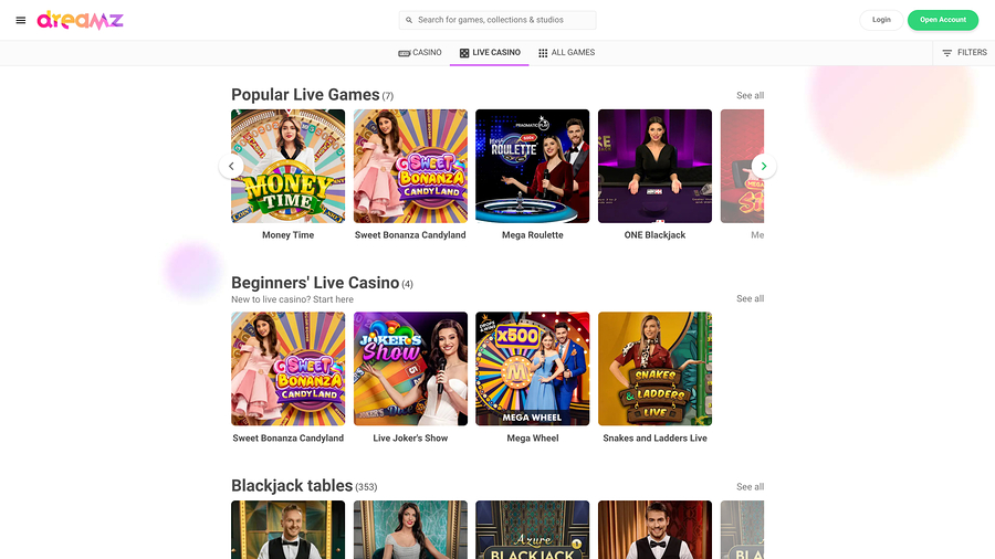 Dreamz Casino Live Dealer Desktop