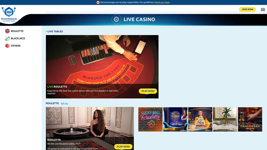 DrueckGlueck Casino Live Dealer Desktop