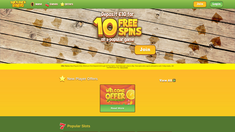 Duck Duck Bingo Homepage Desktop