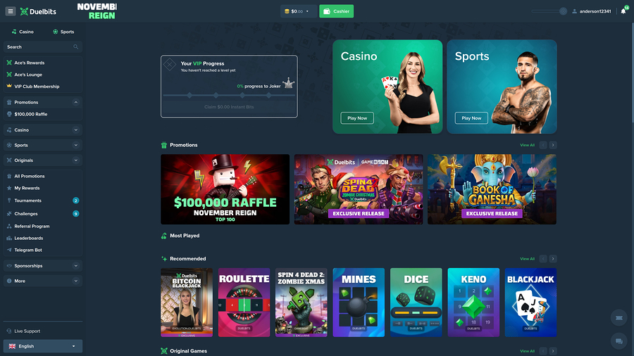 Duelbits Casino Homepage Desktop