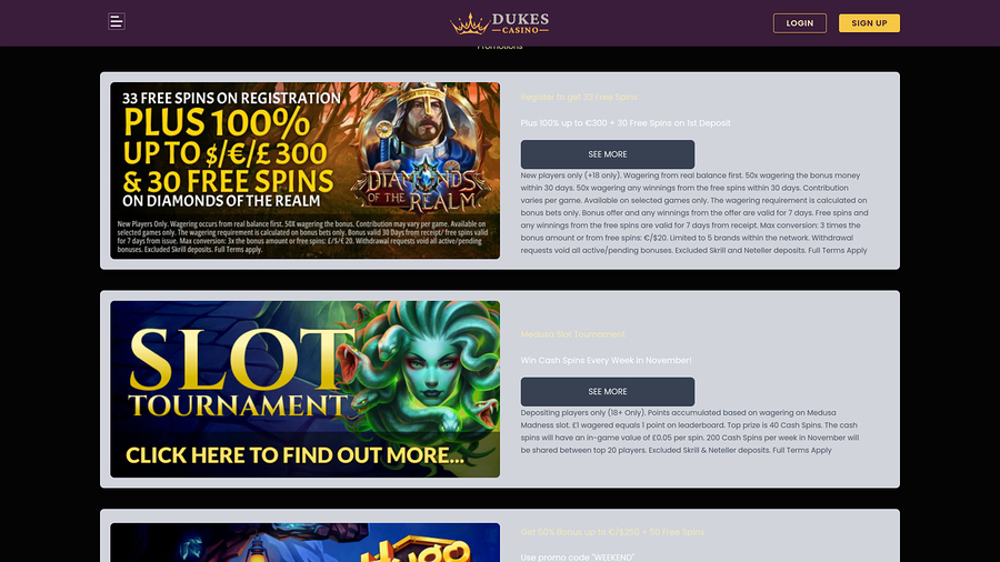 Dukes Casino Promotions Desktop