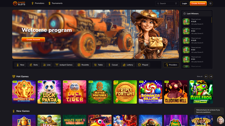 Dundeeslots Casino Homepage Desktop