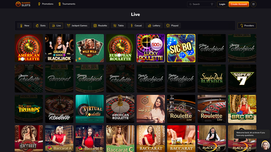 Dundeeslots Casino Live Dealer Desktop