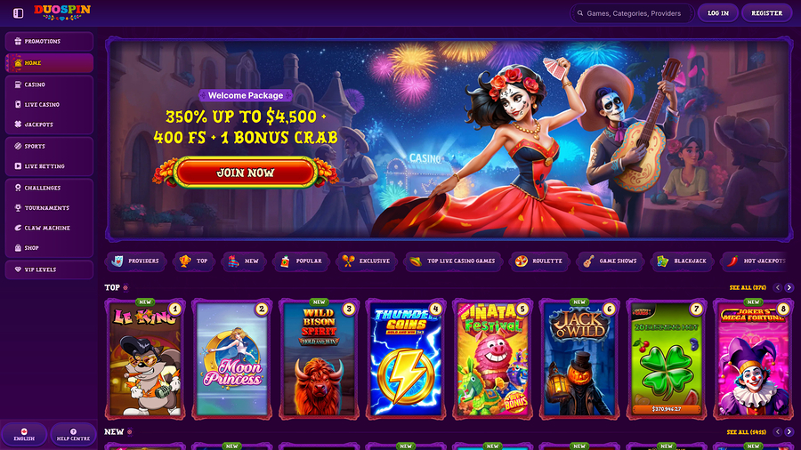 Duospin Casino Homepage Desktop
