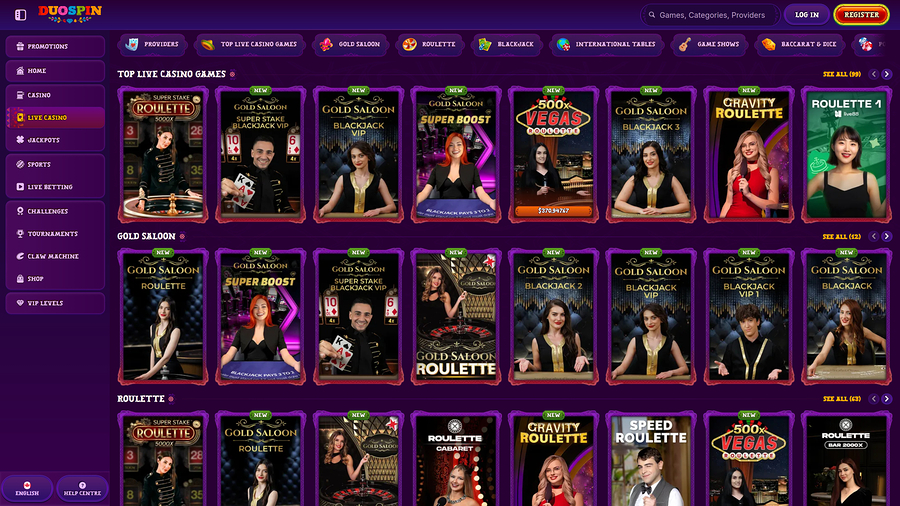 Duospin Casino Live Dealer Desktop