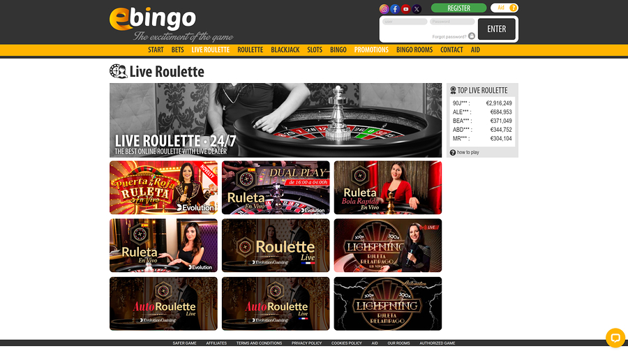 Ebingo Live Dealer Desktop