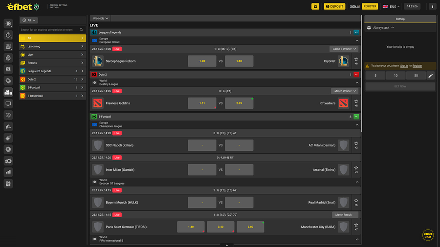 Efbet Live Sports Desktop