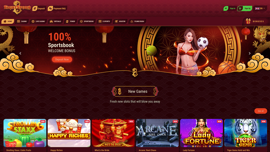 Eight Storm Casino Homepage Desktop