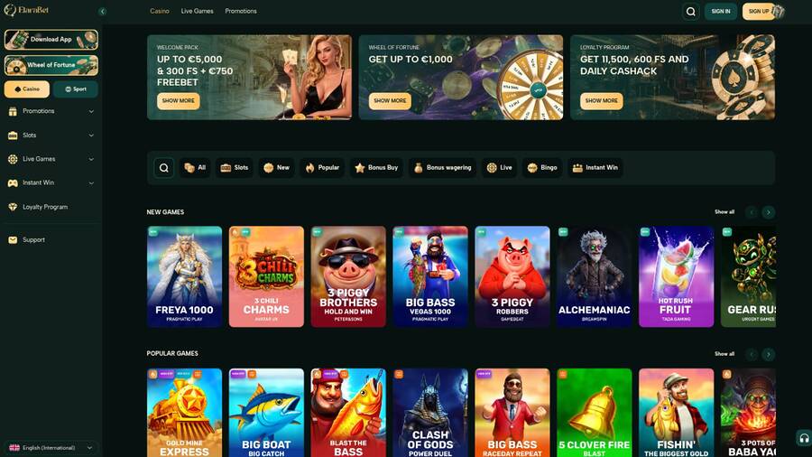 Homepage screenshot of Elarabet Casino