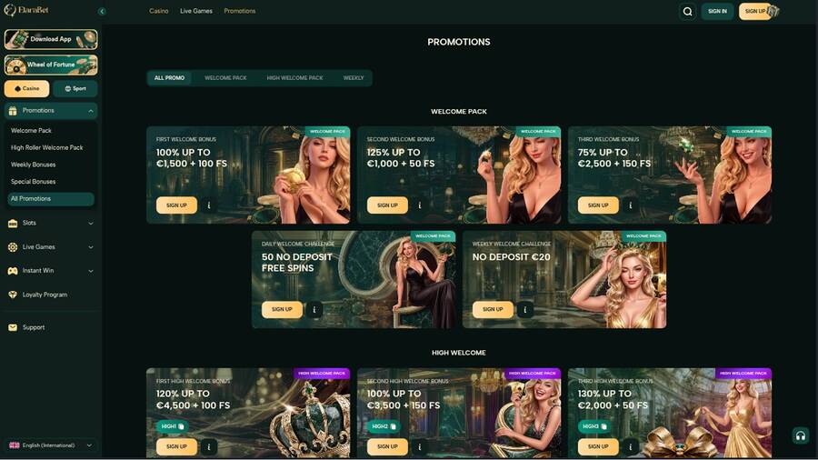 Promotions page screenshot of Elarabet Casino