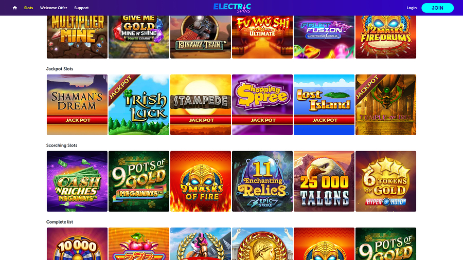 Electric Spins Casino Jackpot Desktop