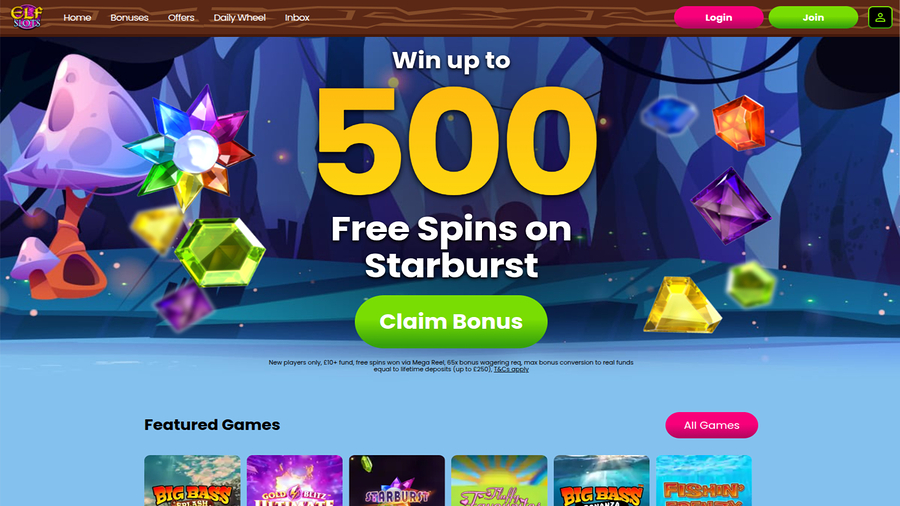 Elf Slots Casino Homepage Desktop
