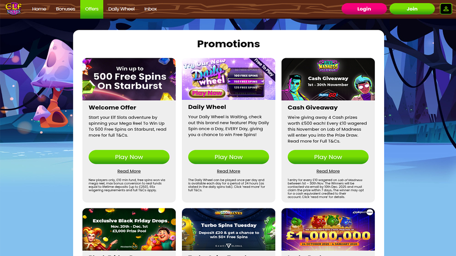 Elf Slots Casino Promotions Desktop