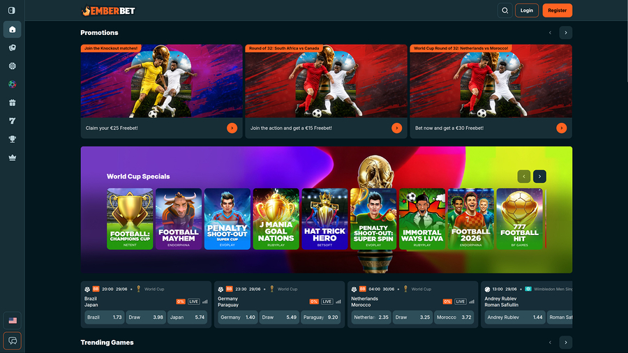 Página de inicio de escritorio de Emberbet Casino